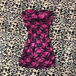 Pink and black sleeveless mini dress